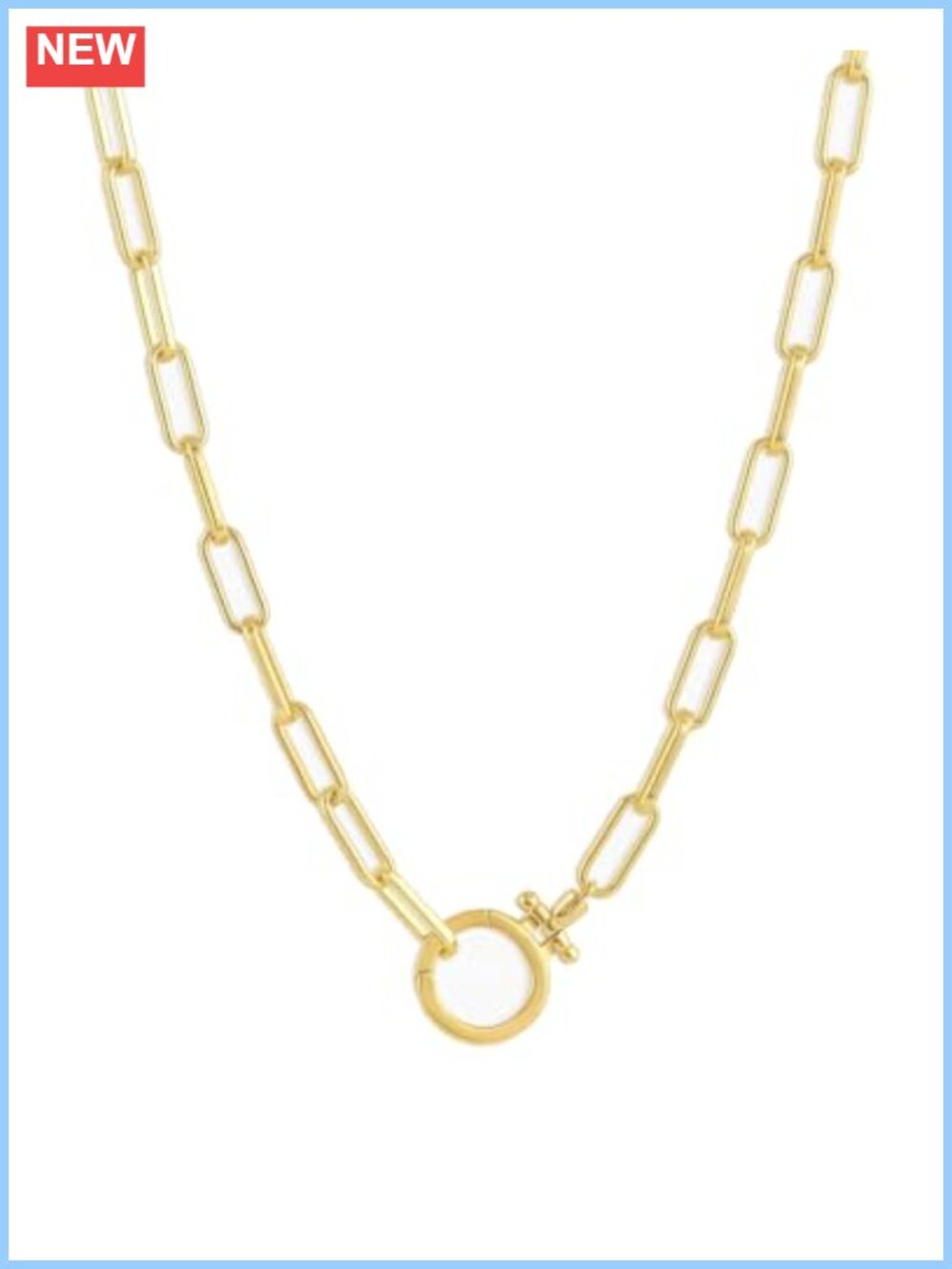 18k Gold Plated Paperclip Link Chain Necklace 18" Adjustable Clasp